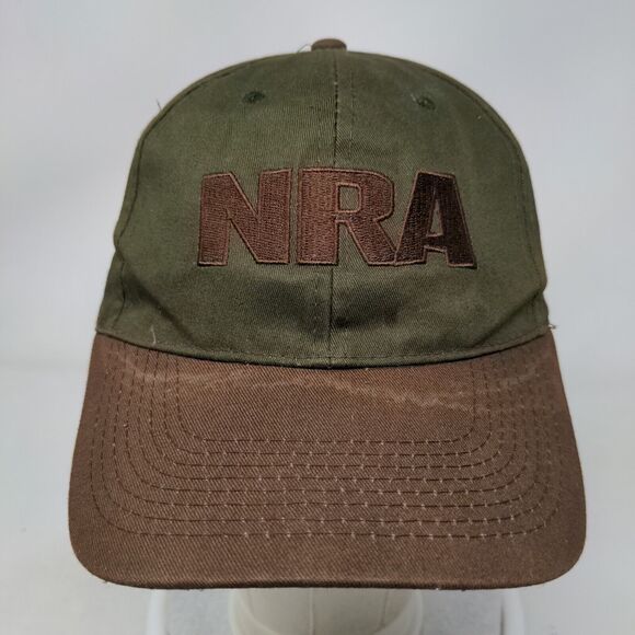 NRA Strapback Hat Green Brown Adjustable 58 CM Embroidered Logo 2nd Amendment - Picture 2 of 7